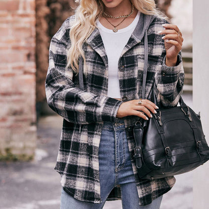 Hooded Flannel Plaid Coat Shirt in Multiple Colors