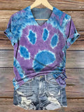Women's Tie-Dye Cat's Paw Art Print V-Neck Casual T-Shirt