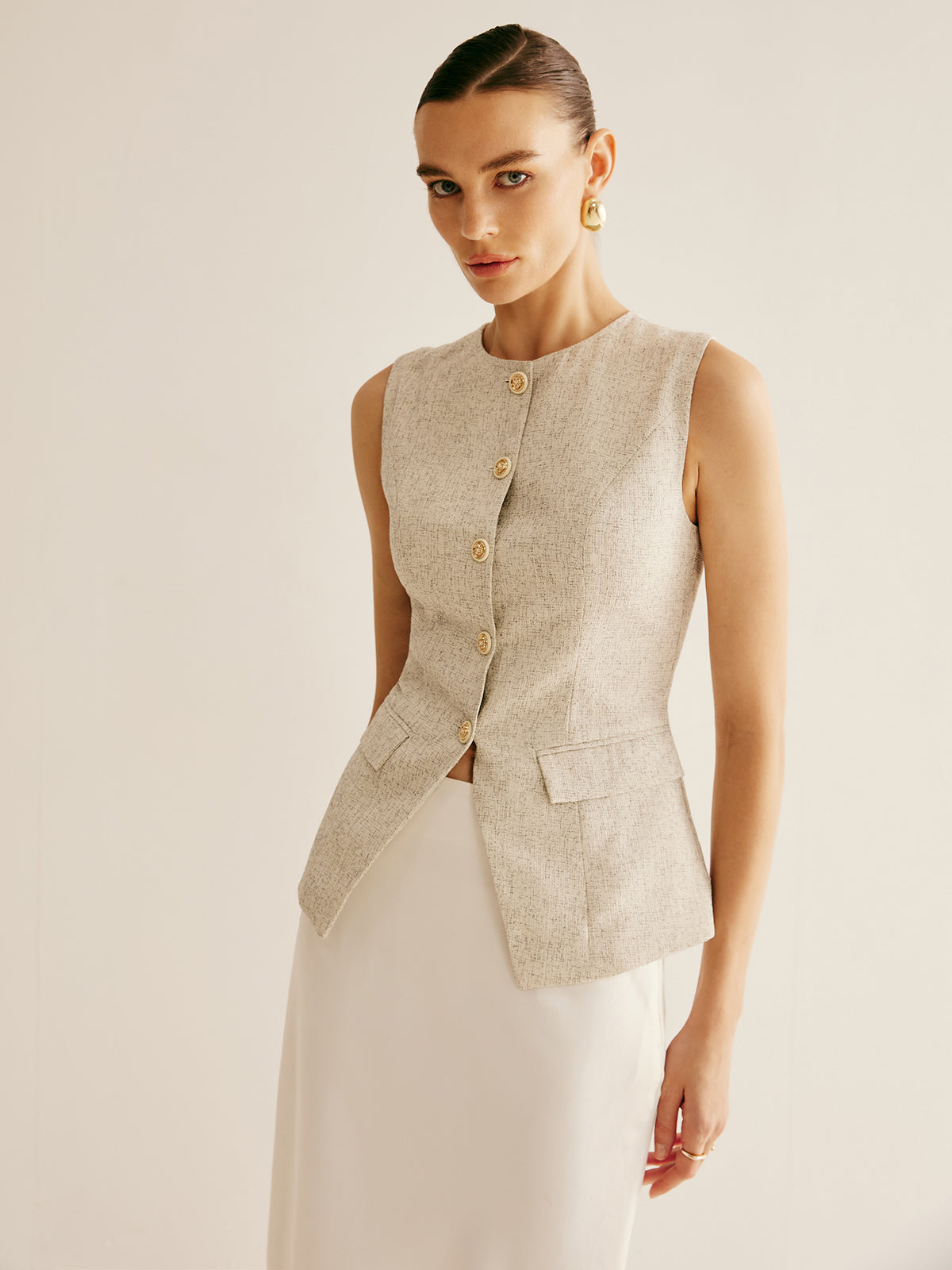 Breasted Piping Split Vest