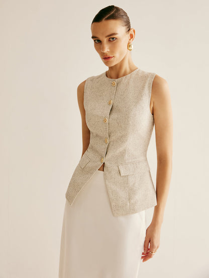 Breasted Piping Split Vest