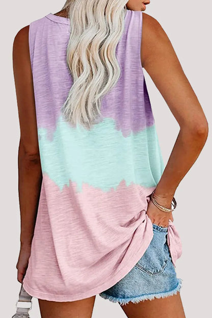 Patchwork Tie Dye Pocket V Neck T-shirts