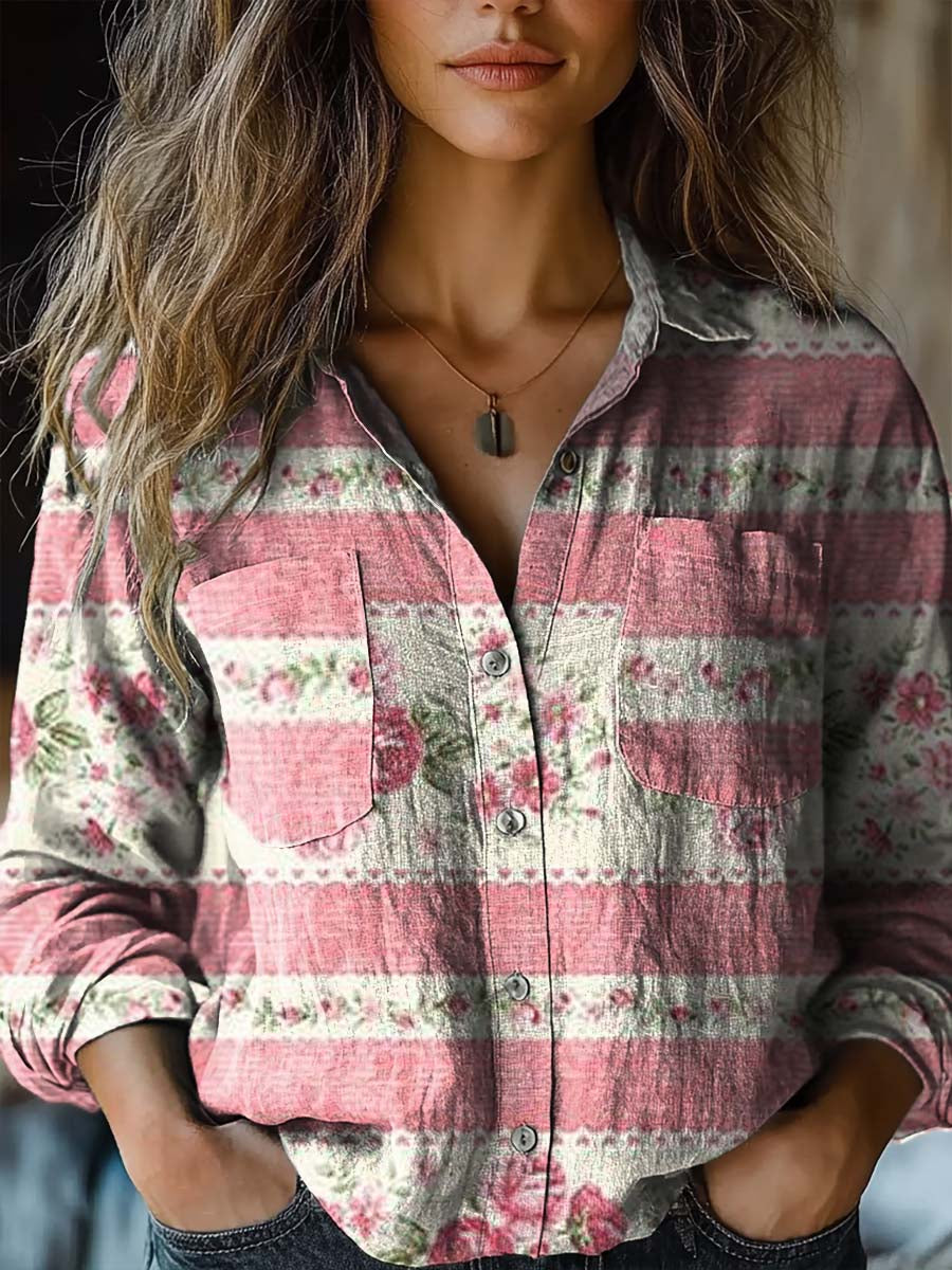 Women's Floral Patchwork Art Print Casual Long Sleeve Comfortable Cott