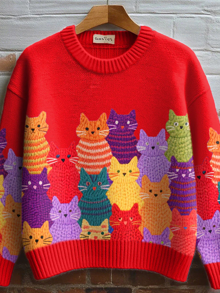 Comstylish Women's Lovely Cats Pattern Cozy Knit Sweater