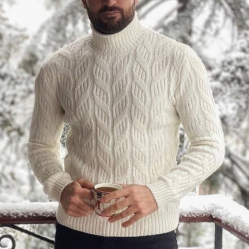 Men's Retro Aran Jacquard Knit Turtleneck Sweater elevenforest