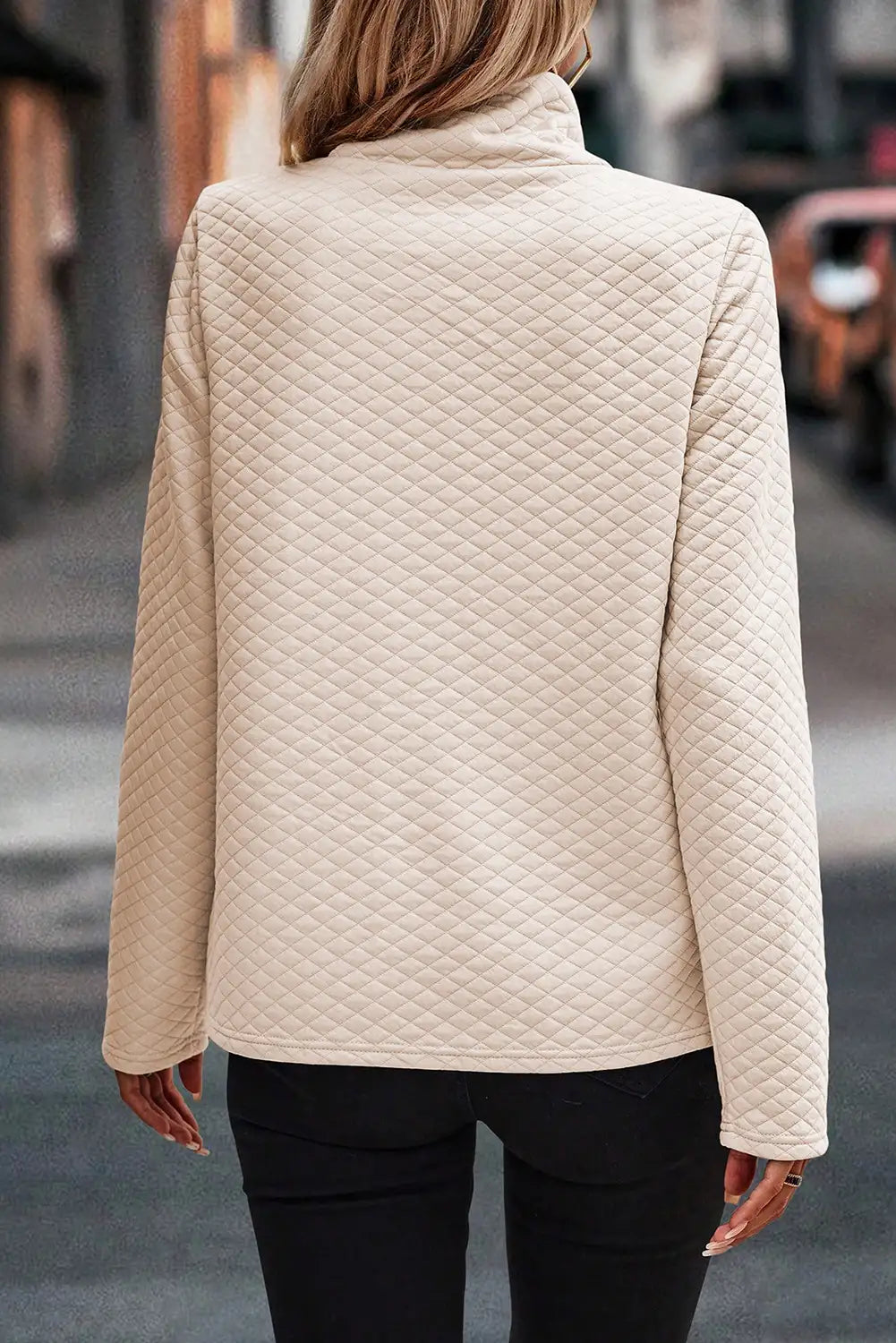 Apricot Quilted High Neck Sweatshirt