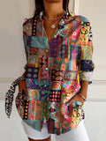 Women's Art Floral Hippie Print Long Sleeve Shirt