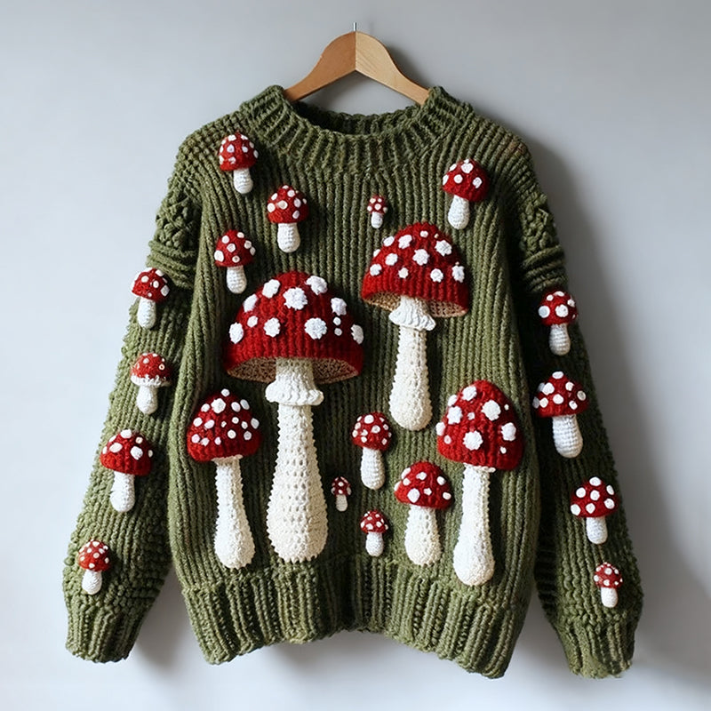 Comstylish Classic Mushroom Art Chunky Knitted Sweater