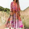 Women's Floral Art Print Cotton Crew Neck Dress