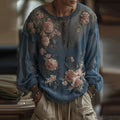 Men's Retro Floral Embroidered Comfy Linen Round Neck Shirt elevenforest