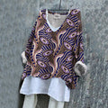 Comstylish African Flower Art Print V-neck Linen Blend T-shirt