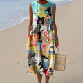 Women's Dog Art Print Tank Midi Dress elevenforest
