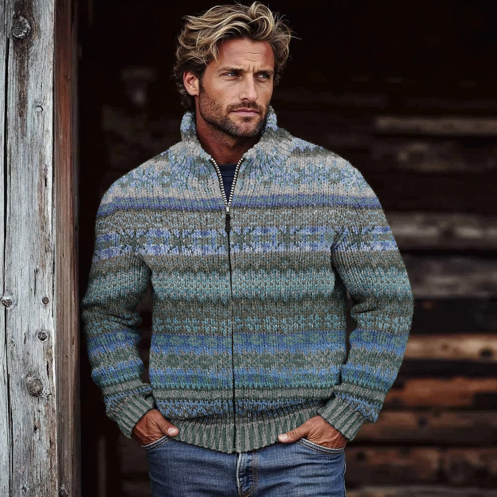 Men's Vintage Fairman Island Knit Jacquard Zip Sweater elevenforest