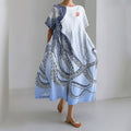 Comstylish Japanese Art Octopus In Gradient Print Casual Art Linen Blend Maxi Dress