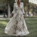 Women's Retro Rose Embroidered Art V-neck Midi Dress elevenforest