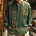 Men's Japanese-style Bamboo Waves Pattern Linen Blend Shirt elevenforest