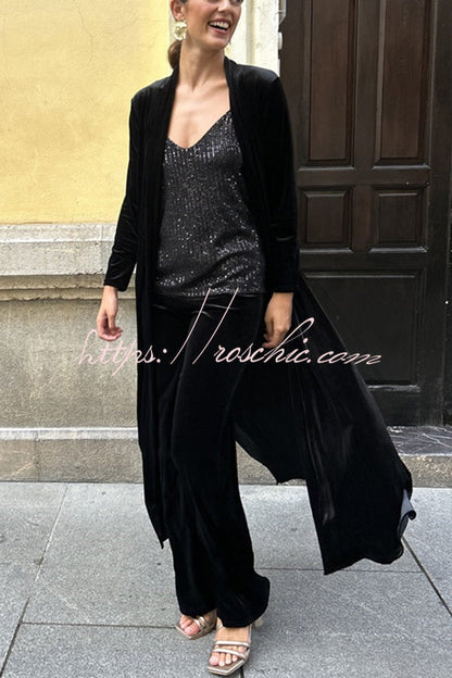 Rooice Velvet Patchwork Long Sleeved Coat