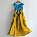 Boho Ukraine Floral Embroidered Contrast Patchwork Linen Dress elevenforest