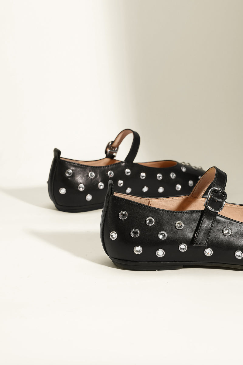 Studded Rhinestones Mary Jane One-line Buckle Ballet Flats