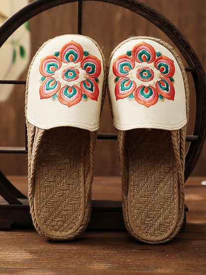 Summer Flower Embroidert Straw Slippers Ii1017