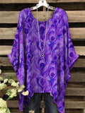 Women's Vintage Abstract Feather Print Casual Top