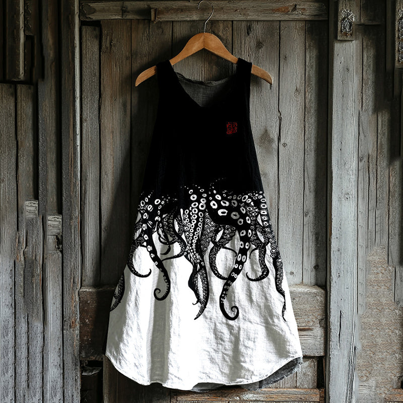 Japanese Octopus Legs Art Linen Tank Dress elevenforest