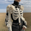 Comstylish Women's Vintage Skeleton Floral Art Color Block Cozy Sweater