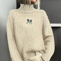 Vintage Scottish Thistle Embroidery Cozy Aran Sweater elevenforest