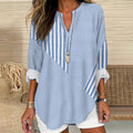 Women's Retro Striped Design Loose Long Sleeve Crew Neck Top elevenforest