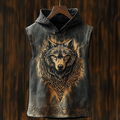 Men's Viking Wolf Head Celtic Mythology Distressed Hooded Tank Top elevenforest