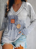 Women's Line Tattoo Art Print V-Neck Long Sleeve Top