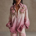Women's Rose Embroidery Art Gradient Comfy Shirt elevenforest