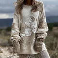 Women's Retro Rose Floral Art Cozy Crew Neck Sweater elevenforest