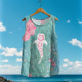Women's Loose Sea ​​whale In Floral Linen Sleeveless Tank Top elevenforest