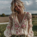 Women's Vintage Rose Floral Embroidery Casual Shirt elevenforest