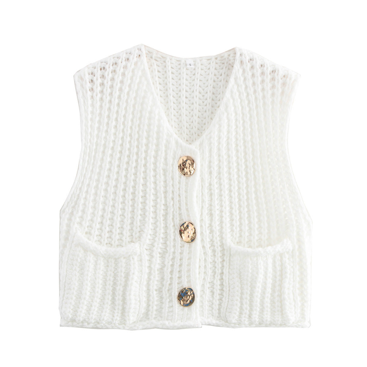 Large Buttons Color Knit Vest Cardigan