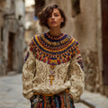 Women's Ancient Egyptian Ankh Geometric Knitted Jacquard Sweater artswardrobe