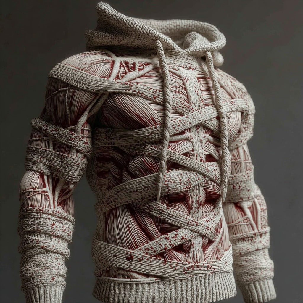 Halloween Bandage Muscle Art Slim-fit Knit Hooded Sweater artswardrobe