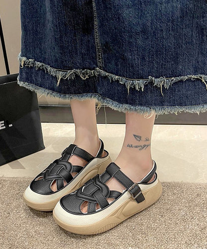 Red Hollow Out Platform Flat Sandals Splicing Qk048
