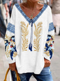 Comstylish Ukrainian Swallow & Wheat Fringe Embroidery Women's V-neck Shirt