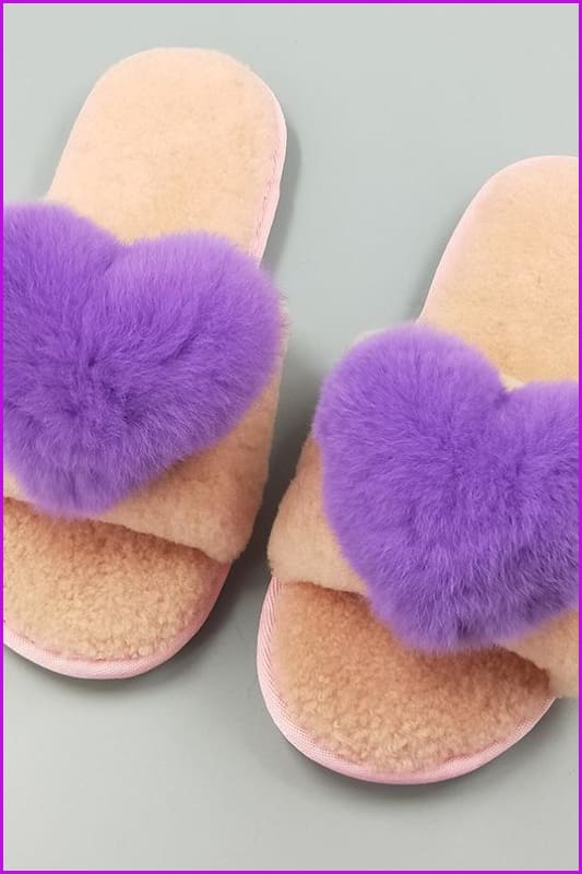 8 Colors Sweet Heart Lamb + Rabbit Fur Winter Slides/slippers Df044
