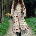 Women's Vintage Floral Cherry Art Long Sleeve Dress elevenforest