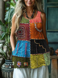 Vintage Geometric Embroidery Art Women's Linen Vest elevenforest
