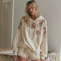 Women's Rose Floral Embroidery Art Cozy Hooded Sweatshirt elevenforest