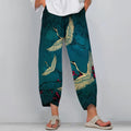 Comstylish Women's Japanese-style Crane Pattern Printed Casual Pants