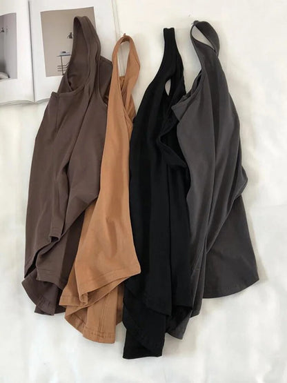 Irregular Tank Tops Summer O-neck Black Sleeveless Tshirt Top Color Loose Basic Camisole Female Fitness Sport Vest