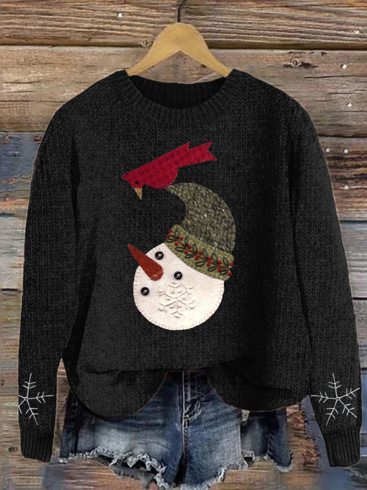 Comstylish Christmas Snowman Felt Art Cozy Knit Sweater