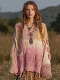 Celtic Knot Art Boho Floral Embroidery Women's Linen Loose Top elevenforest