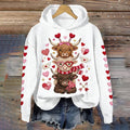 Comstylish Women's Valentine's Day Highland Cow Print Casual Hoodie