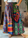 Women's Vintage Floral Patchwork Art Print Cotton Skirt elevenforest