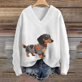 Comstylish Vintage Dachshund Felt In Gradient Art Inspired Embroidered Cozy Knit Sweater